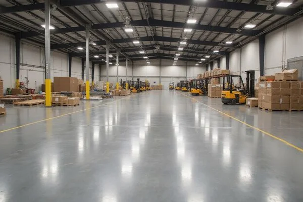 Self-leveling epoxy warehouse floor in Austin designed for forklift traffic with seamless high-gloss surface