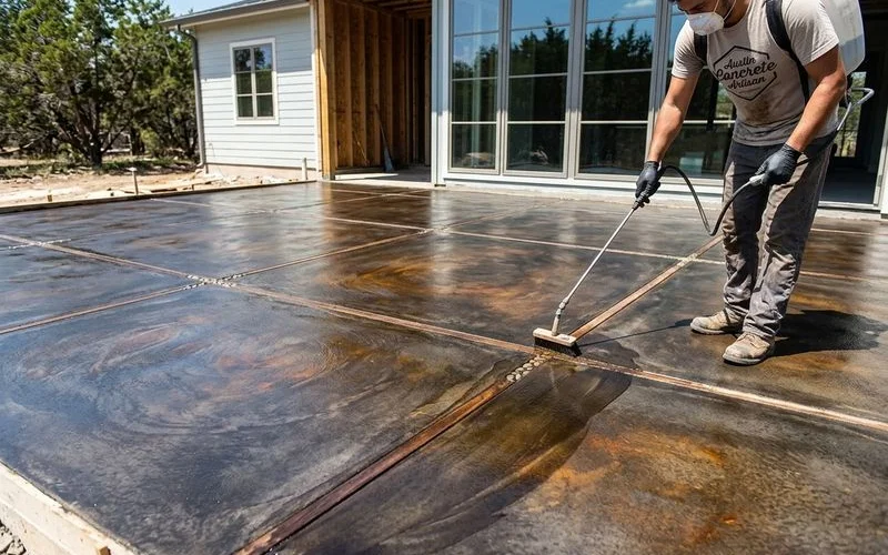 Acid stain during application
