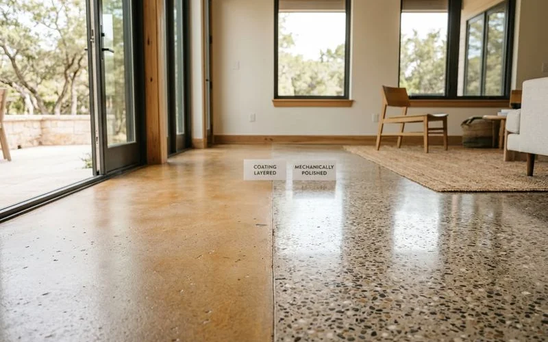 Coating vs polished slab comparison