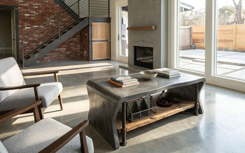 Custom-cast concrete coffee table