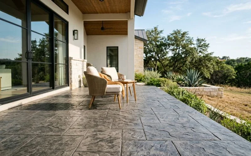 Finished ashlar slate stamped overlay