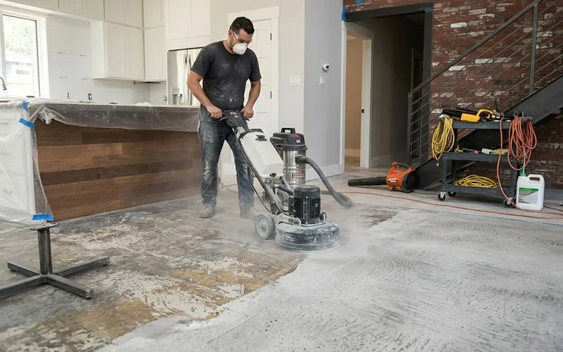 Grinding old slab before new stain