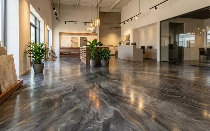 Showroom floor with designer lighting