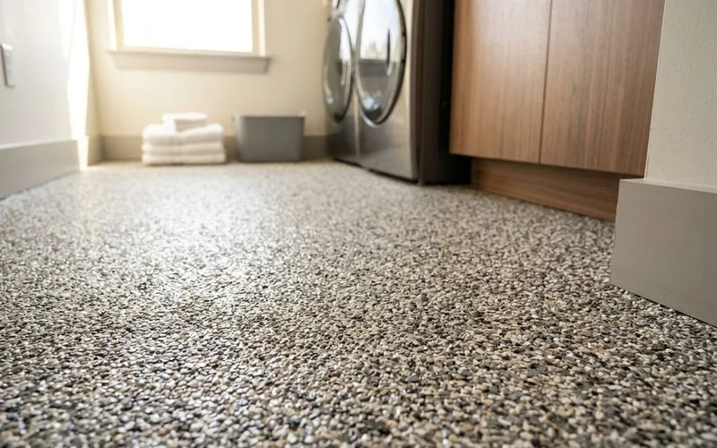 Quartz-broadcast epoxy in a laundry room