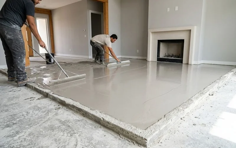 Self-leveling flowing over uneven slab