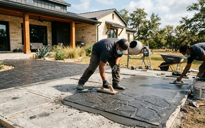 Stamped overlay over existing slab