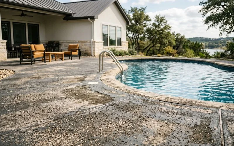 Tired hot pool deck — before