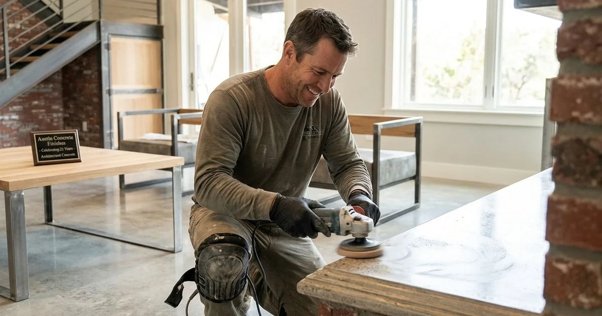 Owner Jason Laxson at a decorative concrete project in Austin