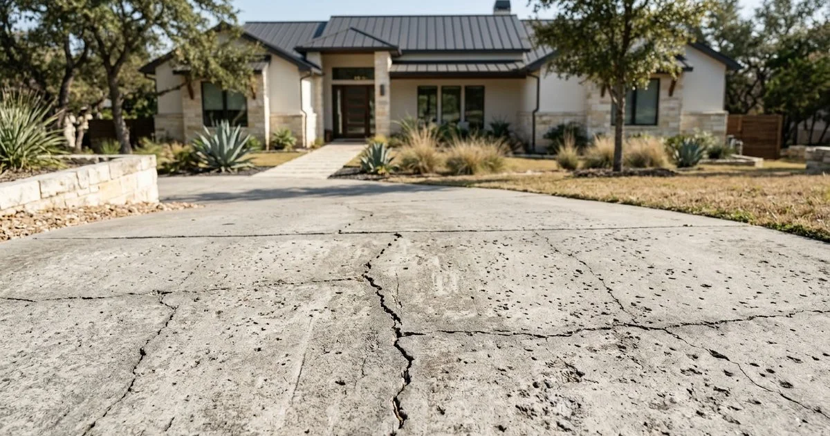 Cracked Austin driveway before resurfacing