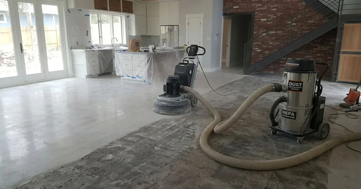 Diamond grinder profiling concrete with HEPA containment
