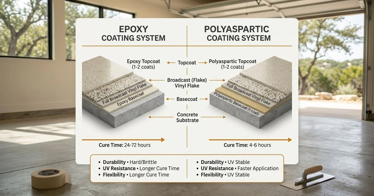 Epoxy versus polyaspartic coating system layers compared