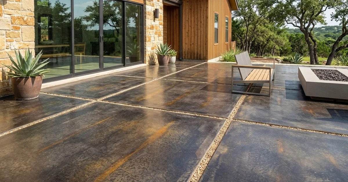 Long-lasting stained patio with UV-stable sealer