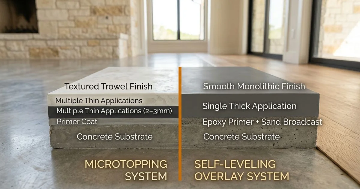 Micro-topping versus self-leveling overlay layer comparison