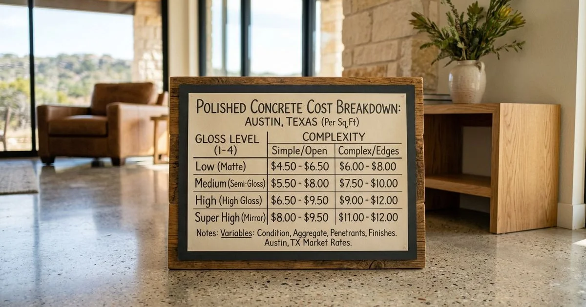 Polished concrete cost breakdown by gloss level