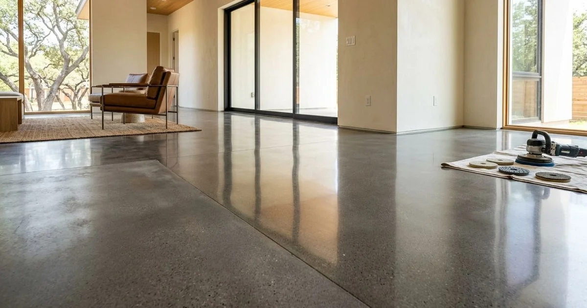 Polished concrete with diamond burnishing progression