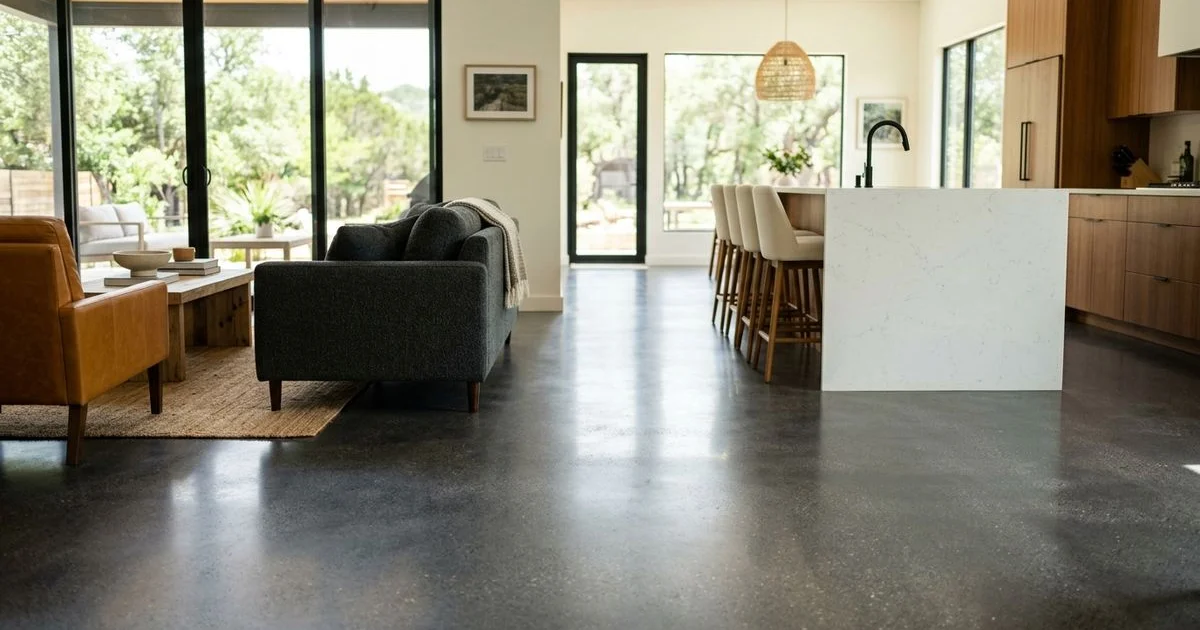Polished concrete with slip resistance comparable to tile