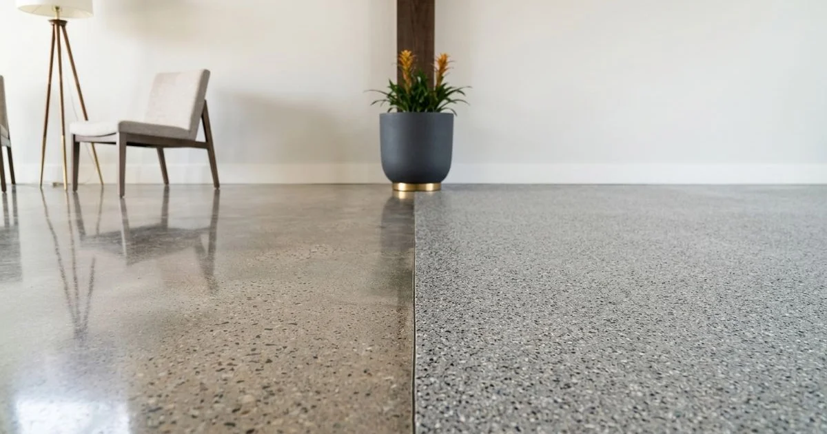 Polished concrete versus epoxy coating side by side
