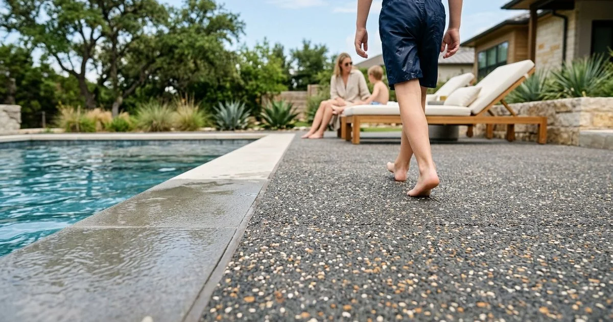 Slip-resistant textured pool deck finish