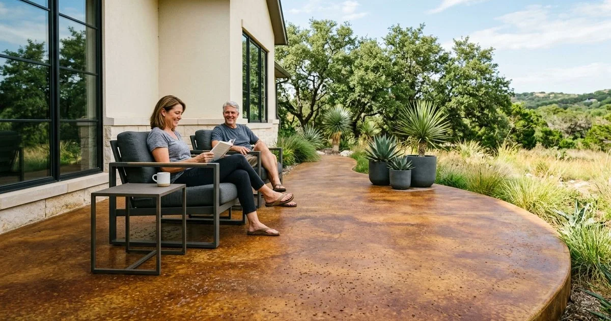 Stained patio holding color through Texas sun