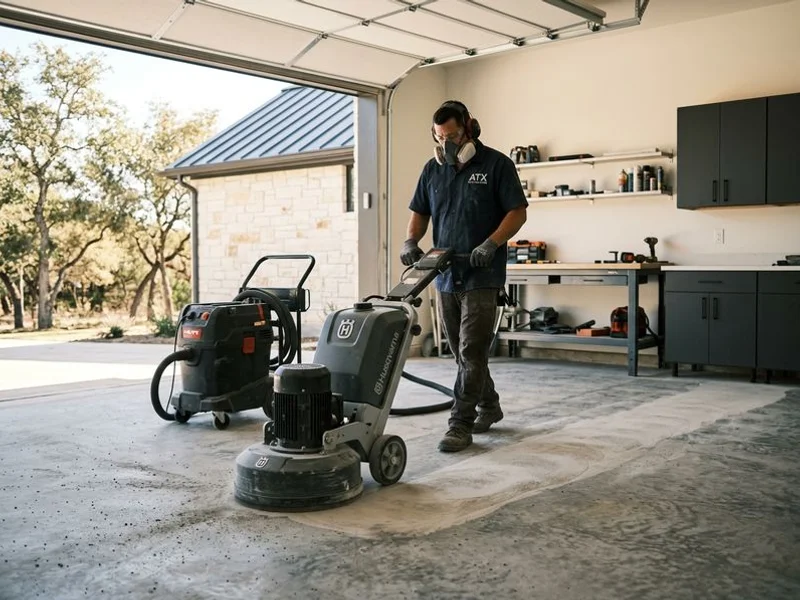 Diamond grinder preparing concrete slab for a coating system