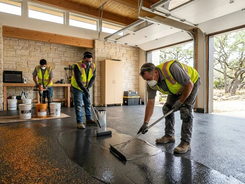 Crew installing an epoxy coating in an Austin garage