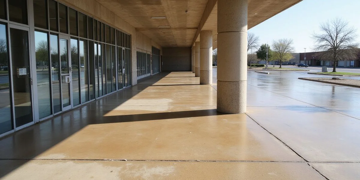 Close-up of color seal applied to commercial concrete at an Austin retail center by Austin Concrete Finishes