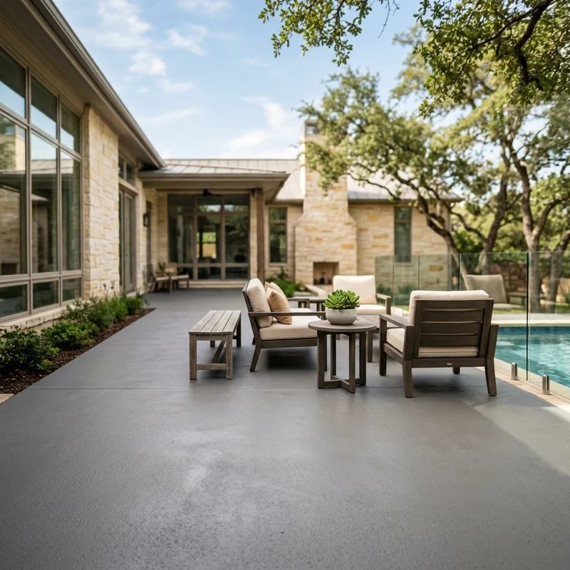 After — same patio resurfaced with crack-bridging overlay