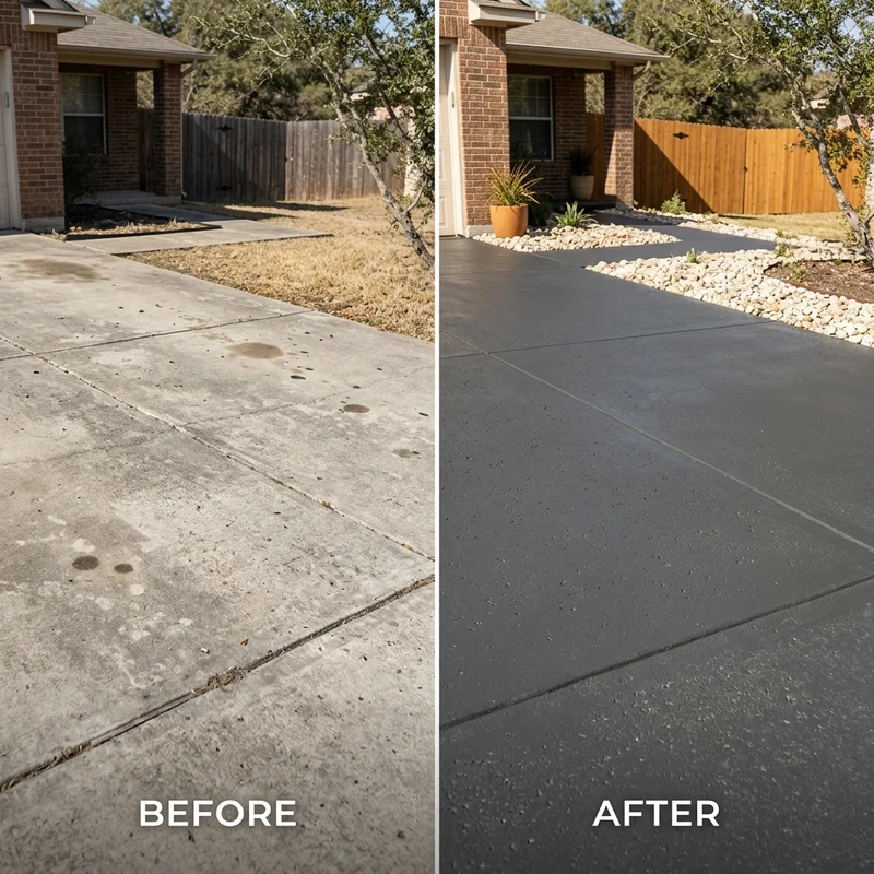 Before and after — tired gray concrete restored
