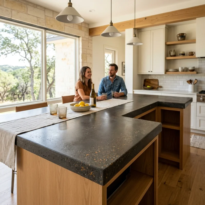 Cast-in-place concrete bar top with integral color