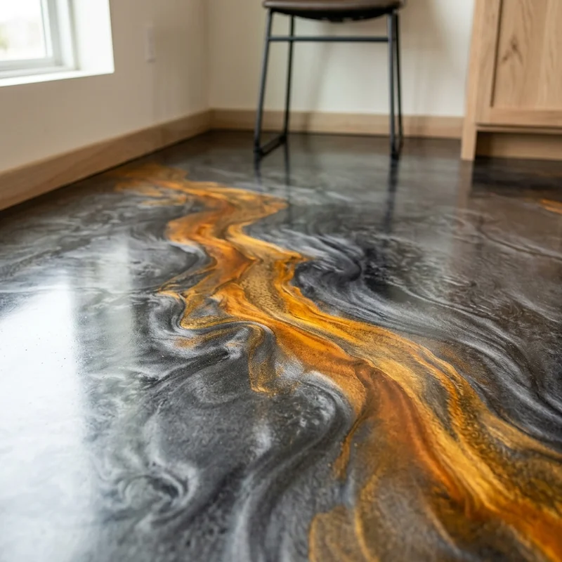 Close-up of metallic lava effect with amber highlights