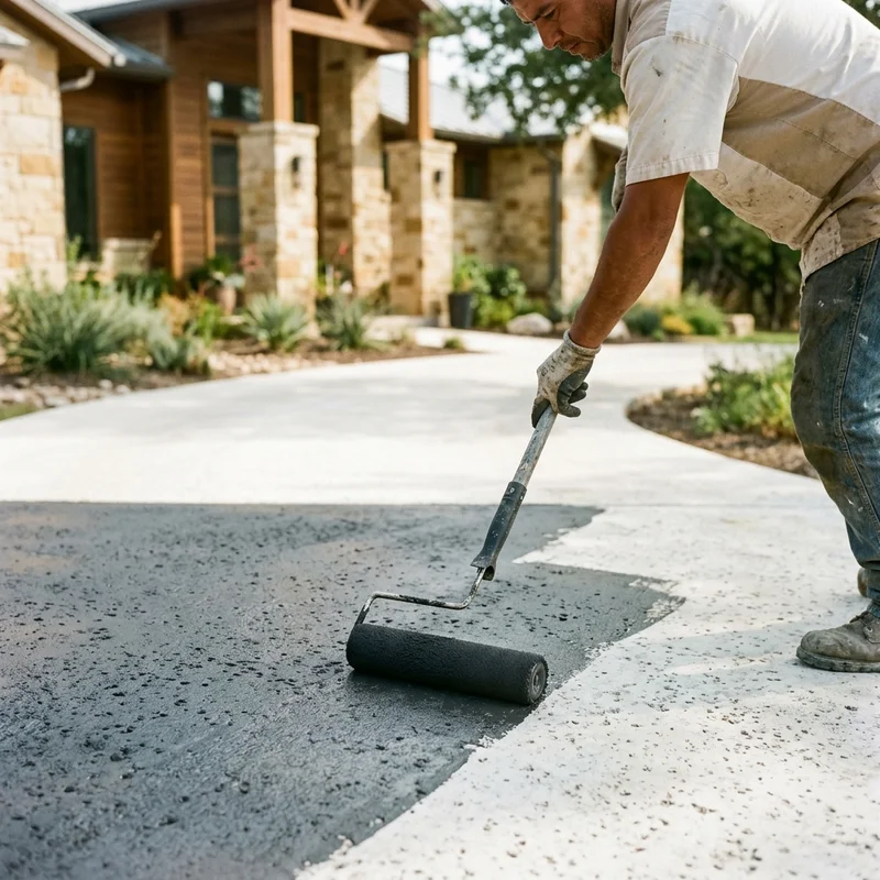 Color-seal rolled onto a driveway for refresh