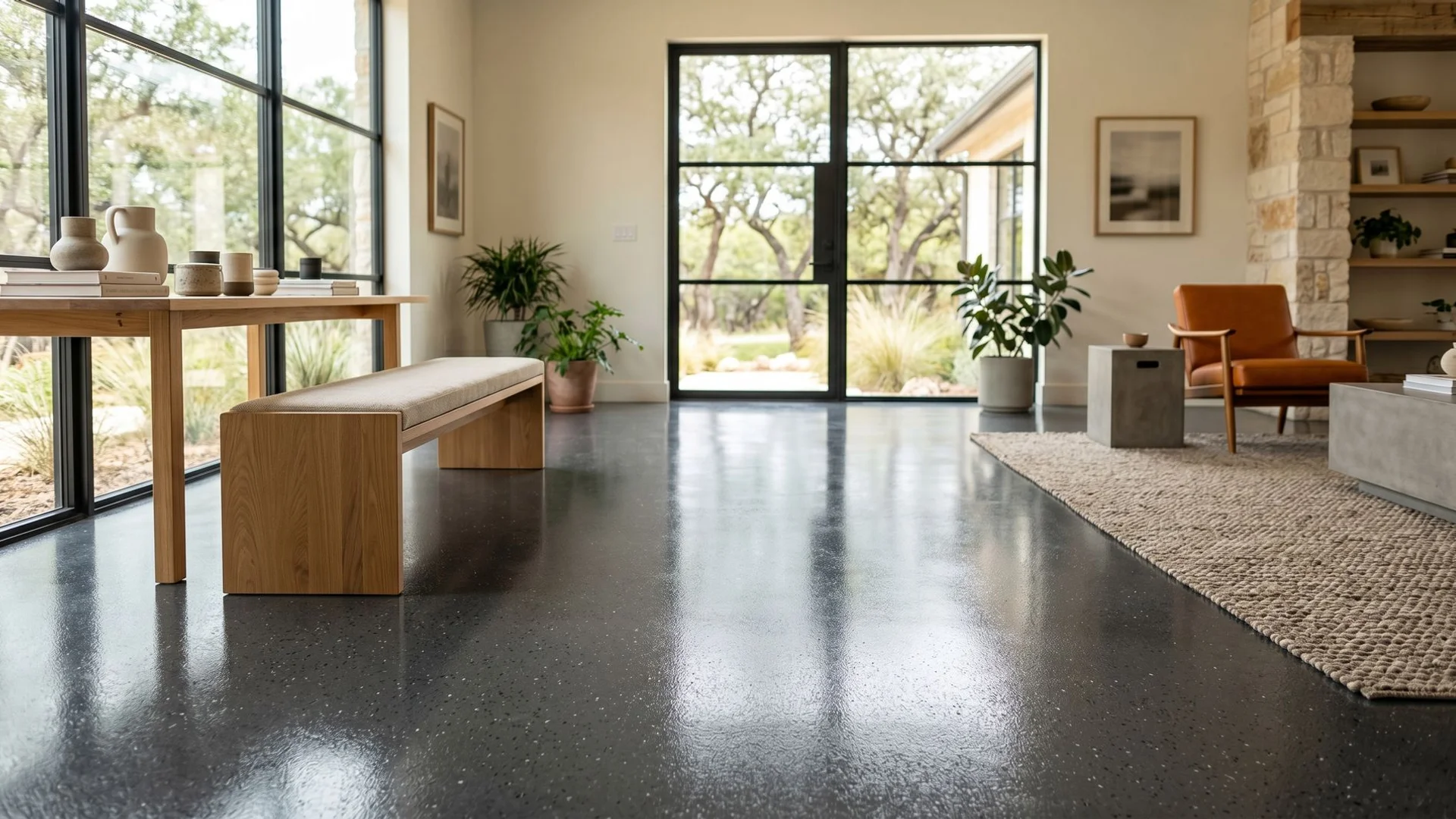 Commercial epoxy flooring in a modern Austin showroom
