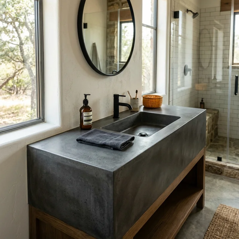 Concrete vanity with integral sink