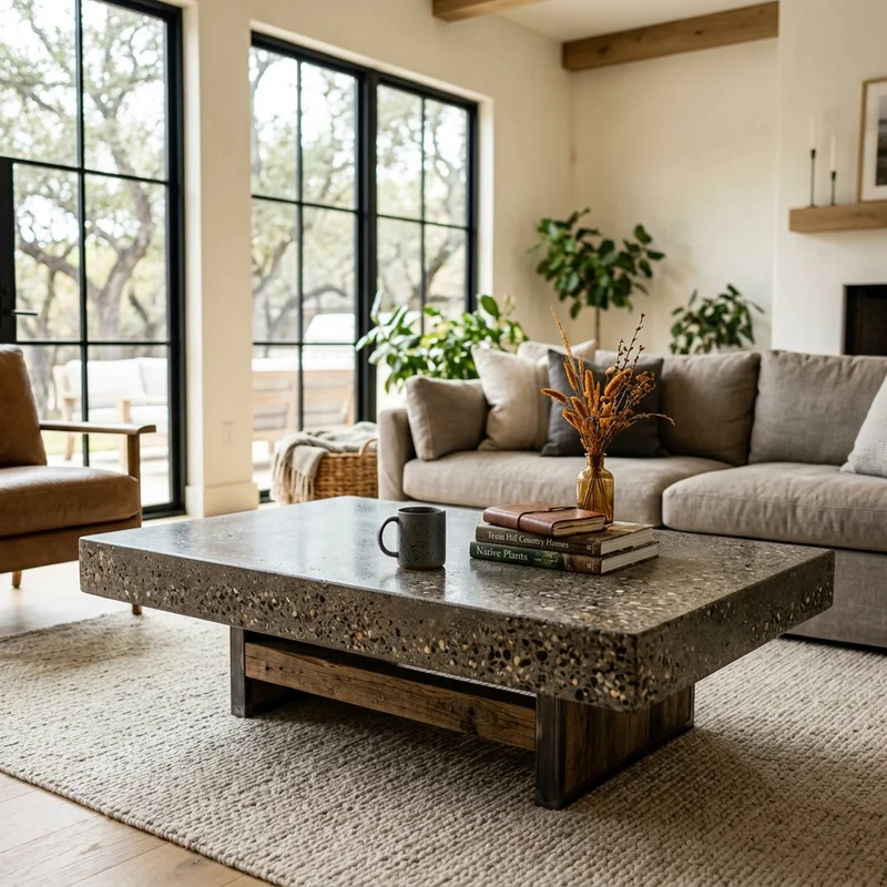 Custom-cast concrete coffee table