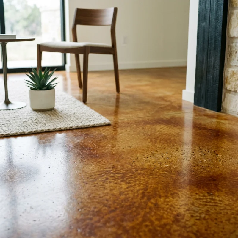 Dyed polished concrete with warm amber color