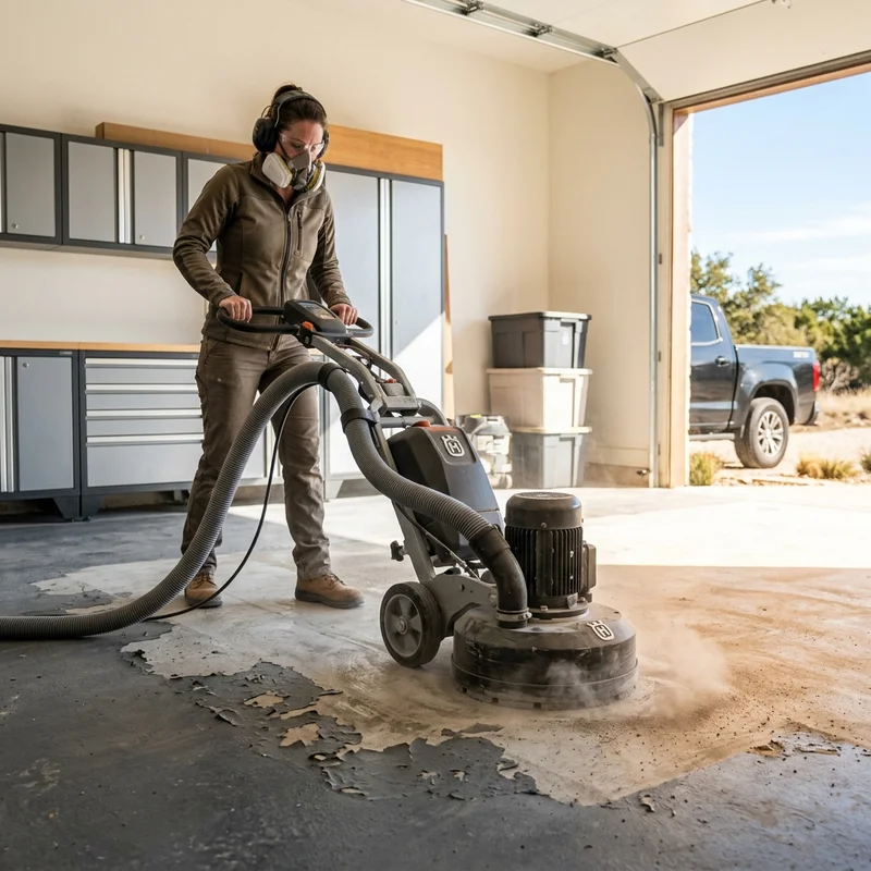 Grinding back failed coating to sound concrete