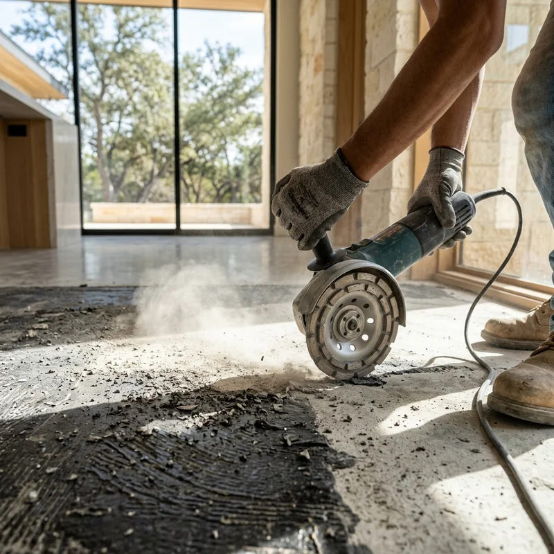 Mastic adhesive removal from a slab