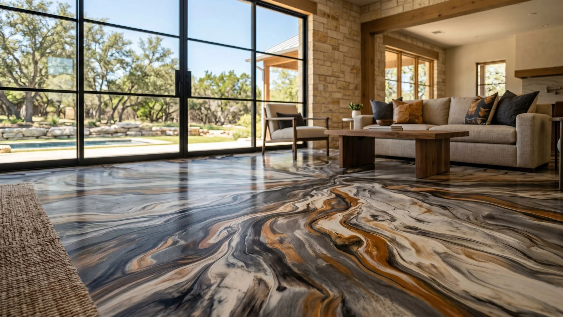 One-of-a-kind metallic epoxy floor with marble-like depth