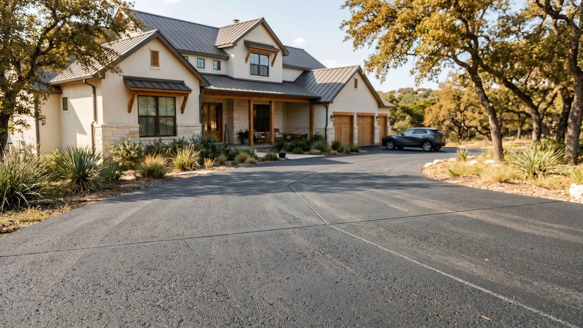 Resurfaced driveway covering a previously cracked Austin slab