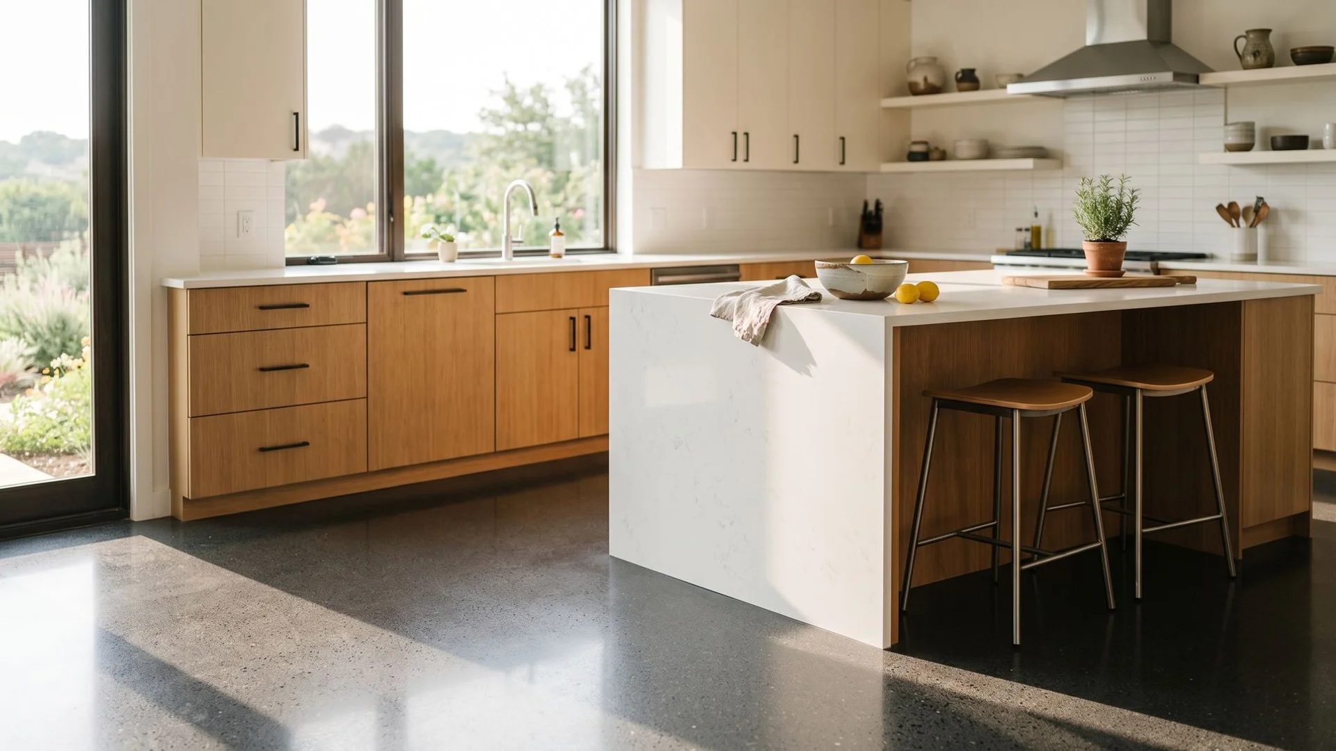 Seamless epoxy flooring in a modern Austin home interior