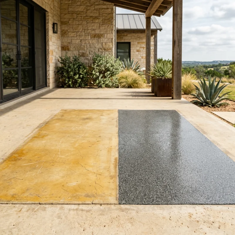 Yellowed epoxy vs UV-stable polyaspartic side by side