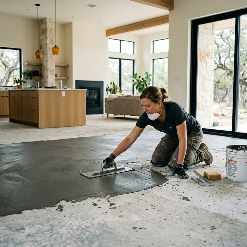 Skim coat applied over a prepped slab