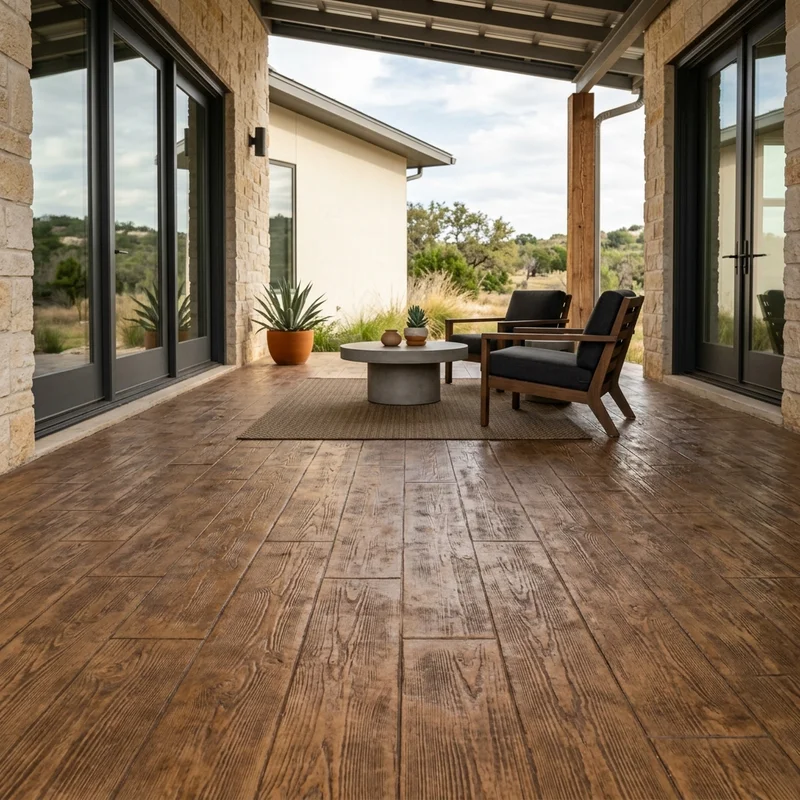 Wood-plank pattern stamped overlay